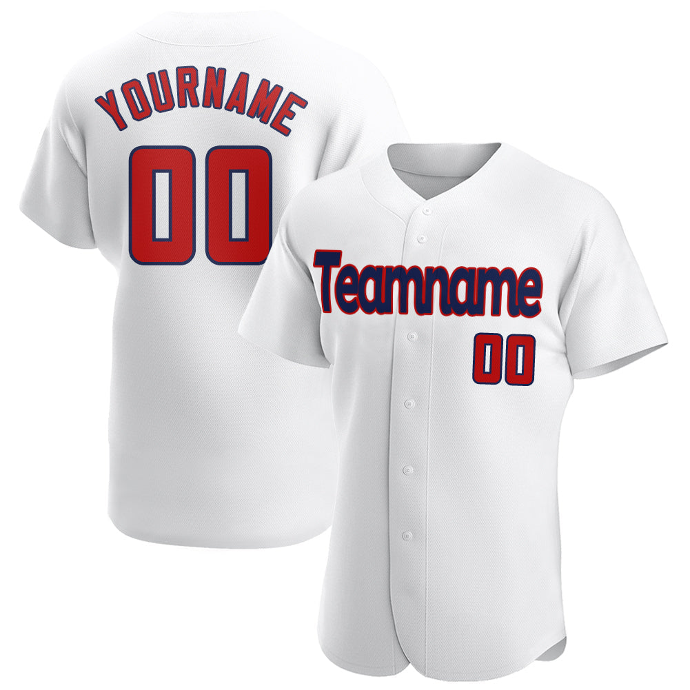 Custom White Red-Navy Authentic Baseball Jersey - Main View
