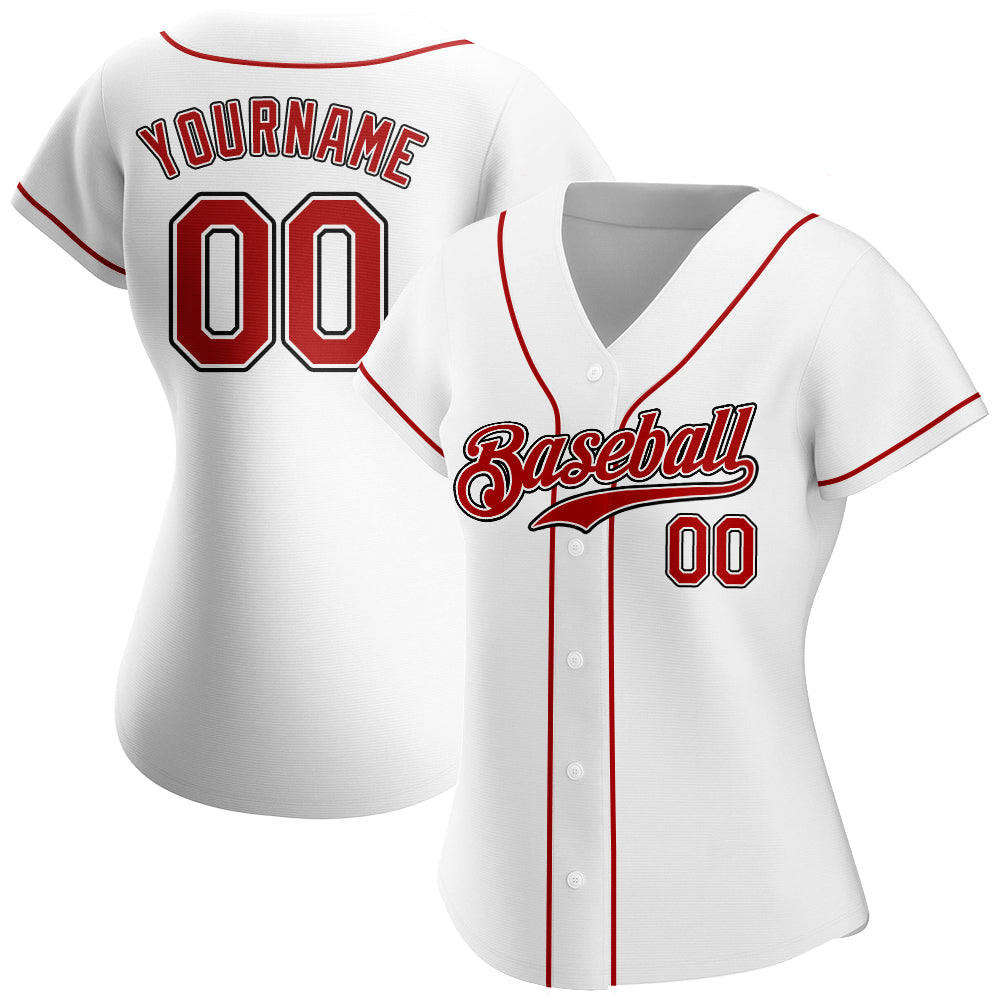 Custom White Red-Black Authentic Baseball Jersey view 2