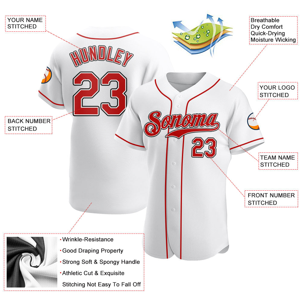 Custom White Red-Black Authentic Baseball Jersey view 3