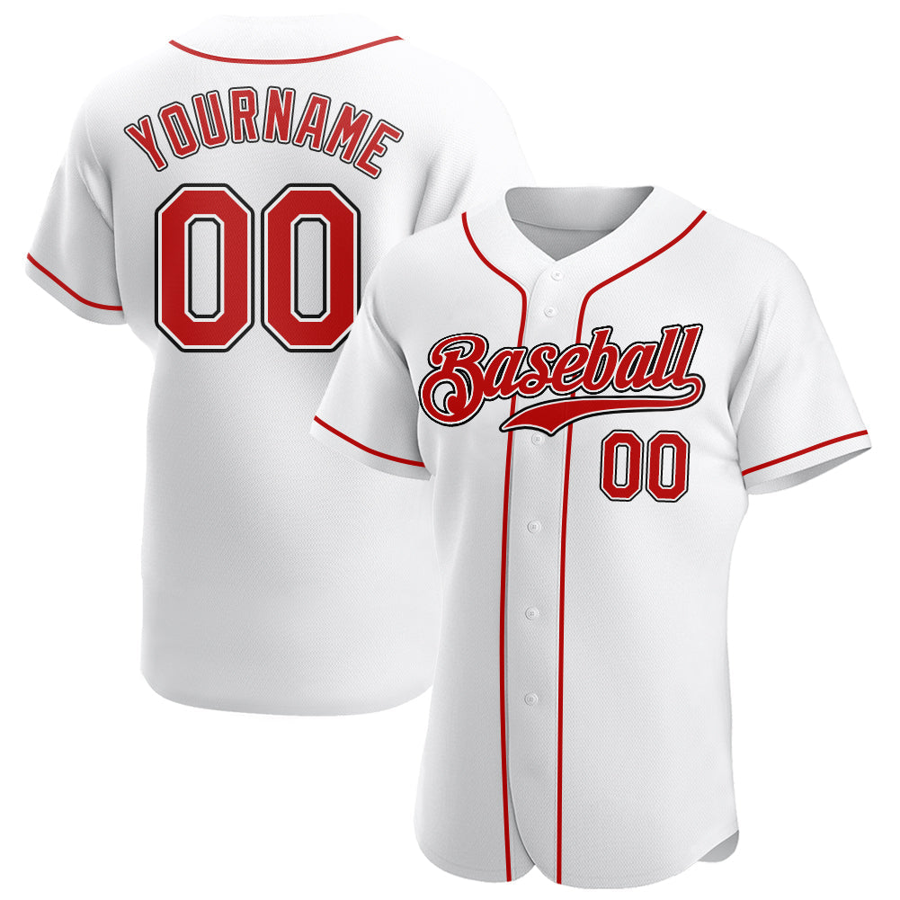 Custom White Red-Black Authentic Baseball Jersey - Main View