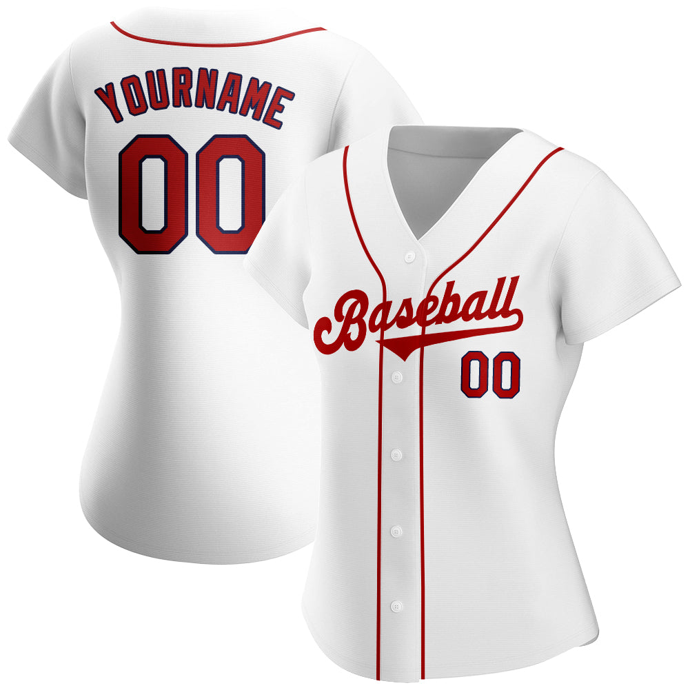 Custom White Red-Navy Authentic Baseball Jersey view 2