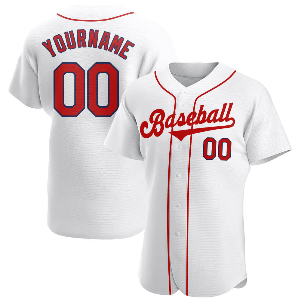 Custom White Red-Navy Authentic Baseball Jersey - Main View