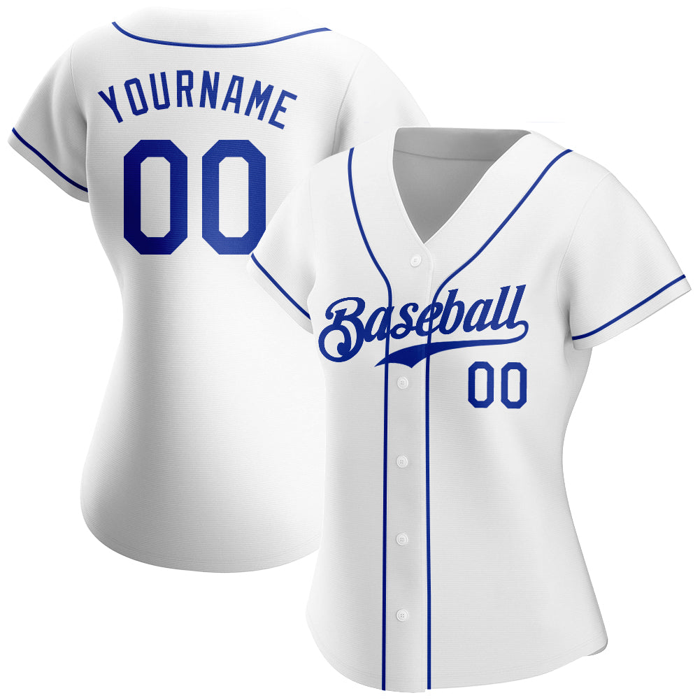 Custom White Royal Authentic Baseball Jersey view 2