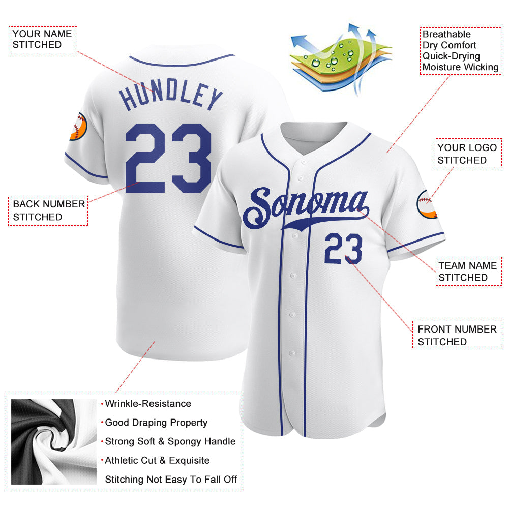 Custom White Royal Authentic Baseball Jersey view 3
