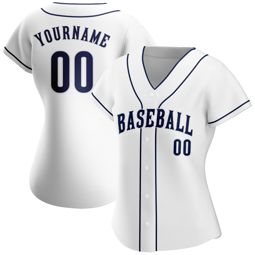 Custom White Navy-White Authentic Baseball Jersey view 2