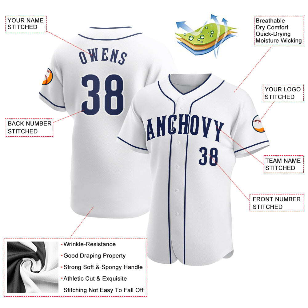 Custom White Navy-White Authentic Baseball Jersey view 3