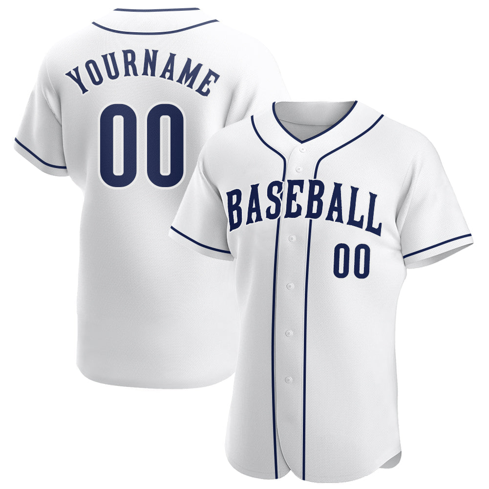 Custom White Navy-White Authentic Baseball Jersey - Main View