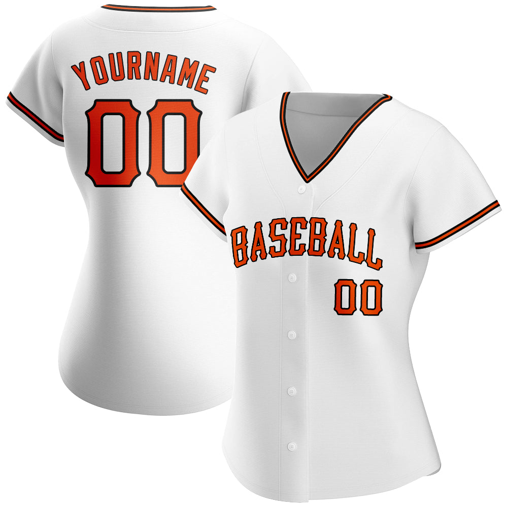Custom White Orange-Black Authentic Baseball Jersey view 2