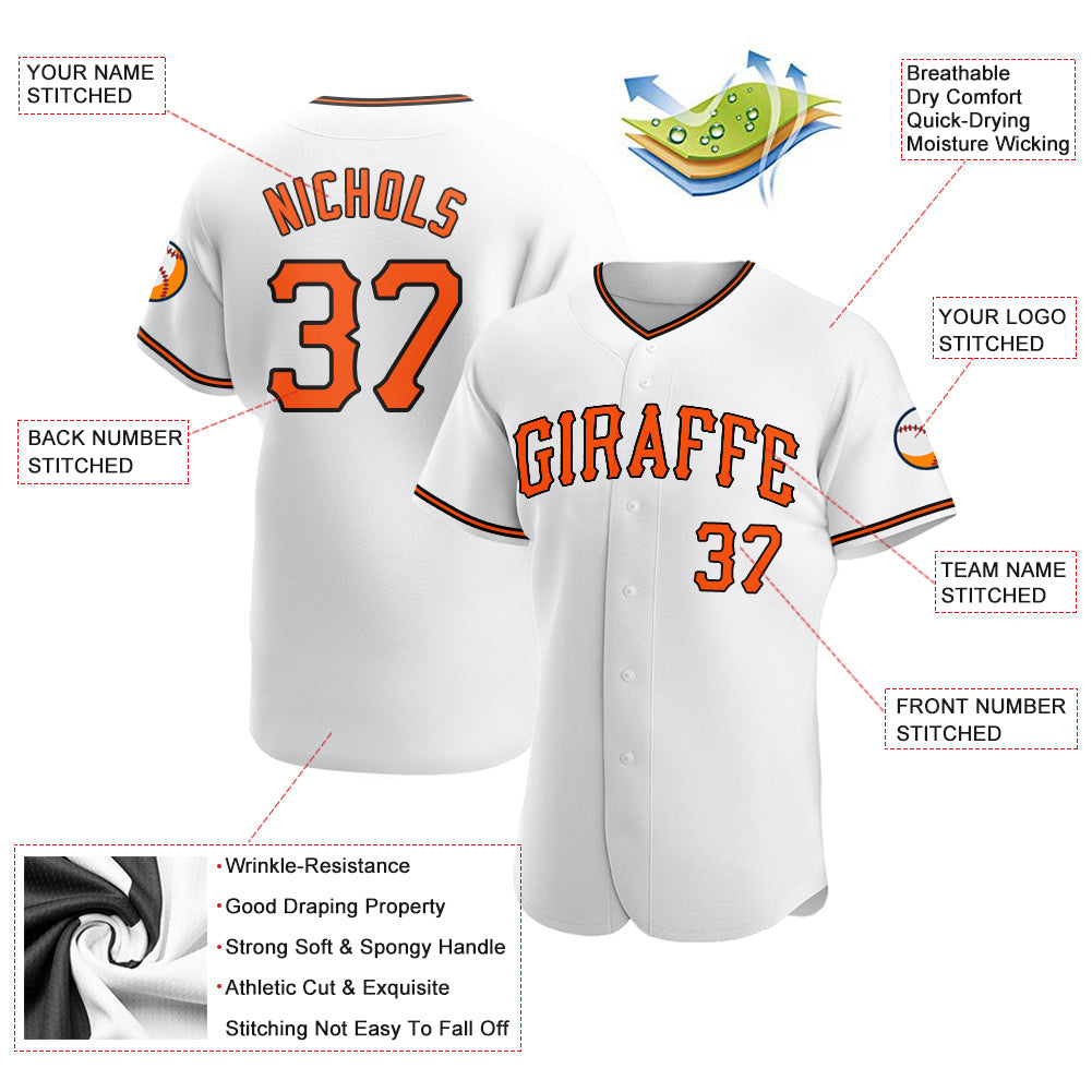 Custom White Orange-Black Authentic Baseball Jersey view 3