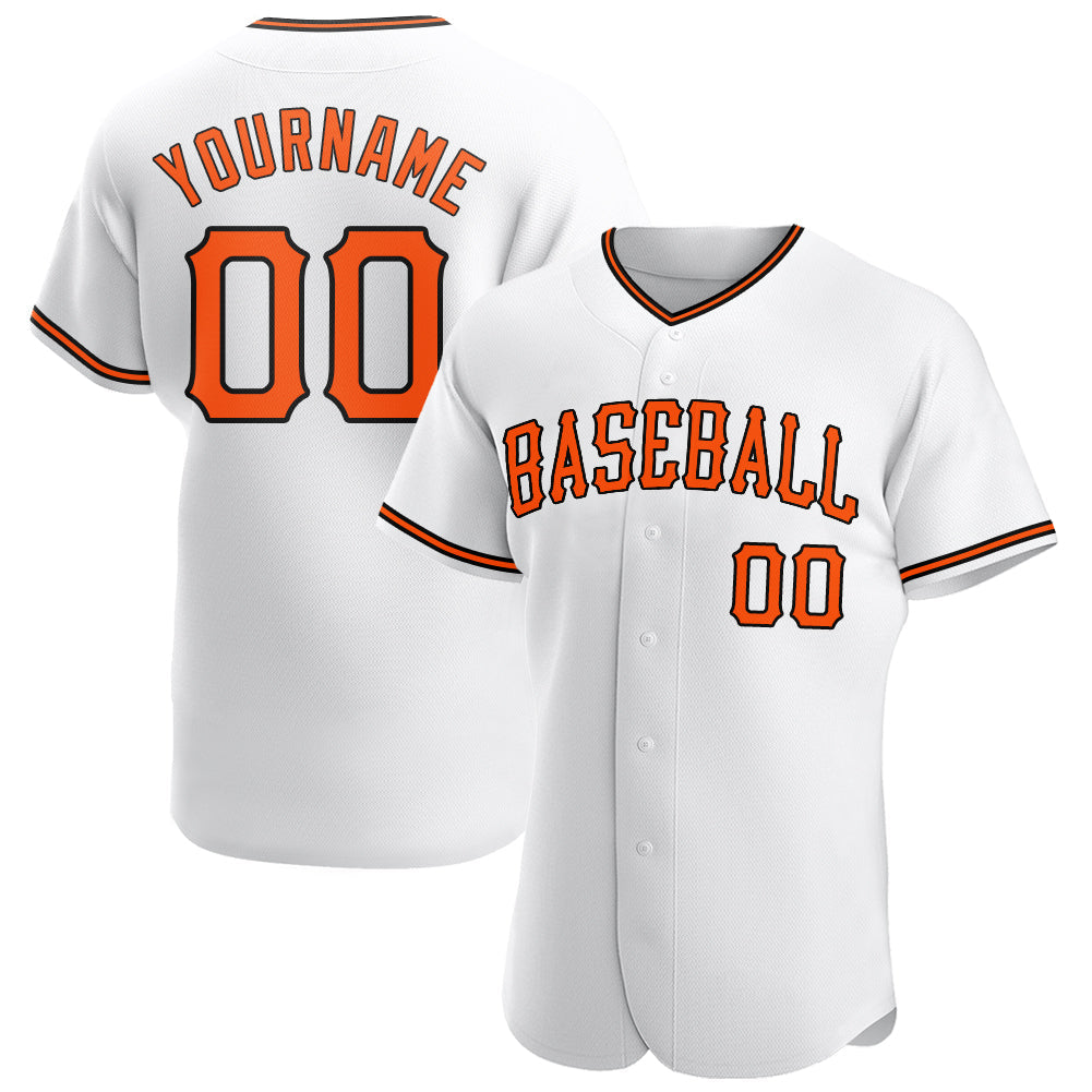 Custom White Orange-Black Authentic Baseball Jersey - Main View