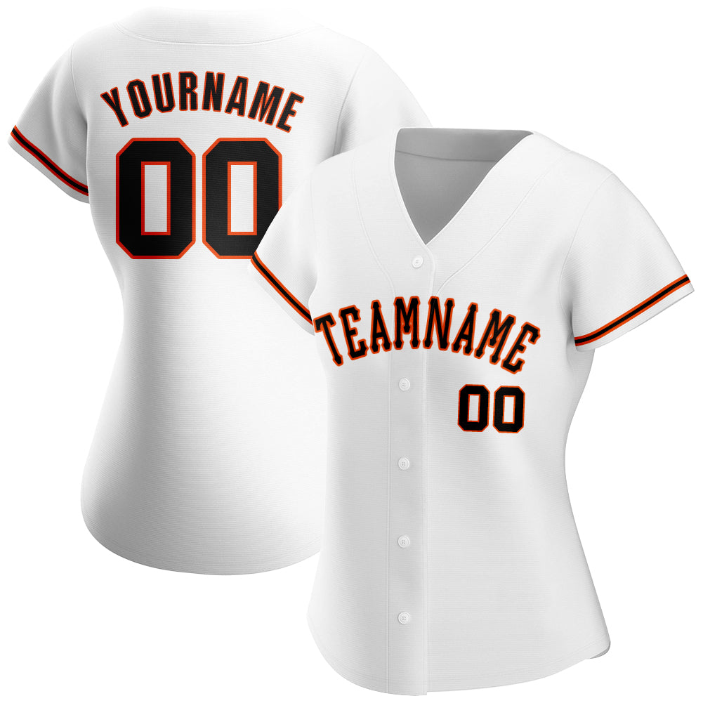 Custom White Black-Orange Authentic Baseball Jersey view 2