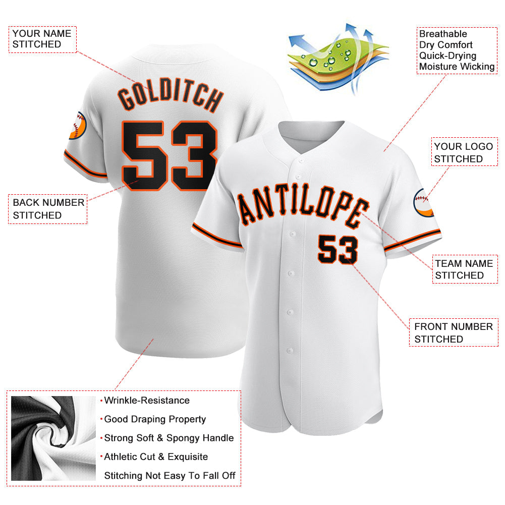 Custom White Black-Orange Authentic Baseball Jersey view 3