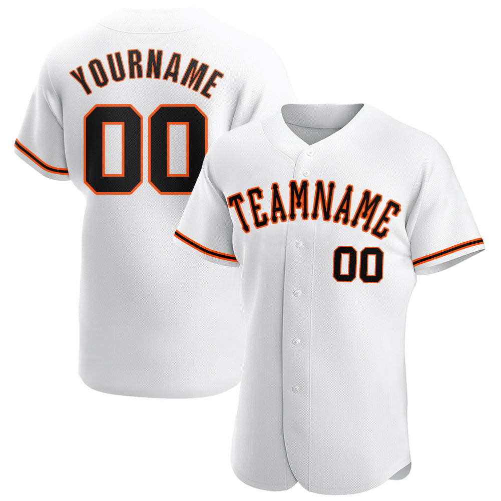 Custom White Black-Orange Authentic Baseball Jersey - Main View