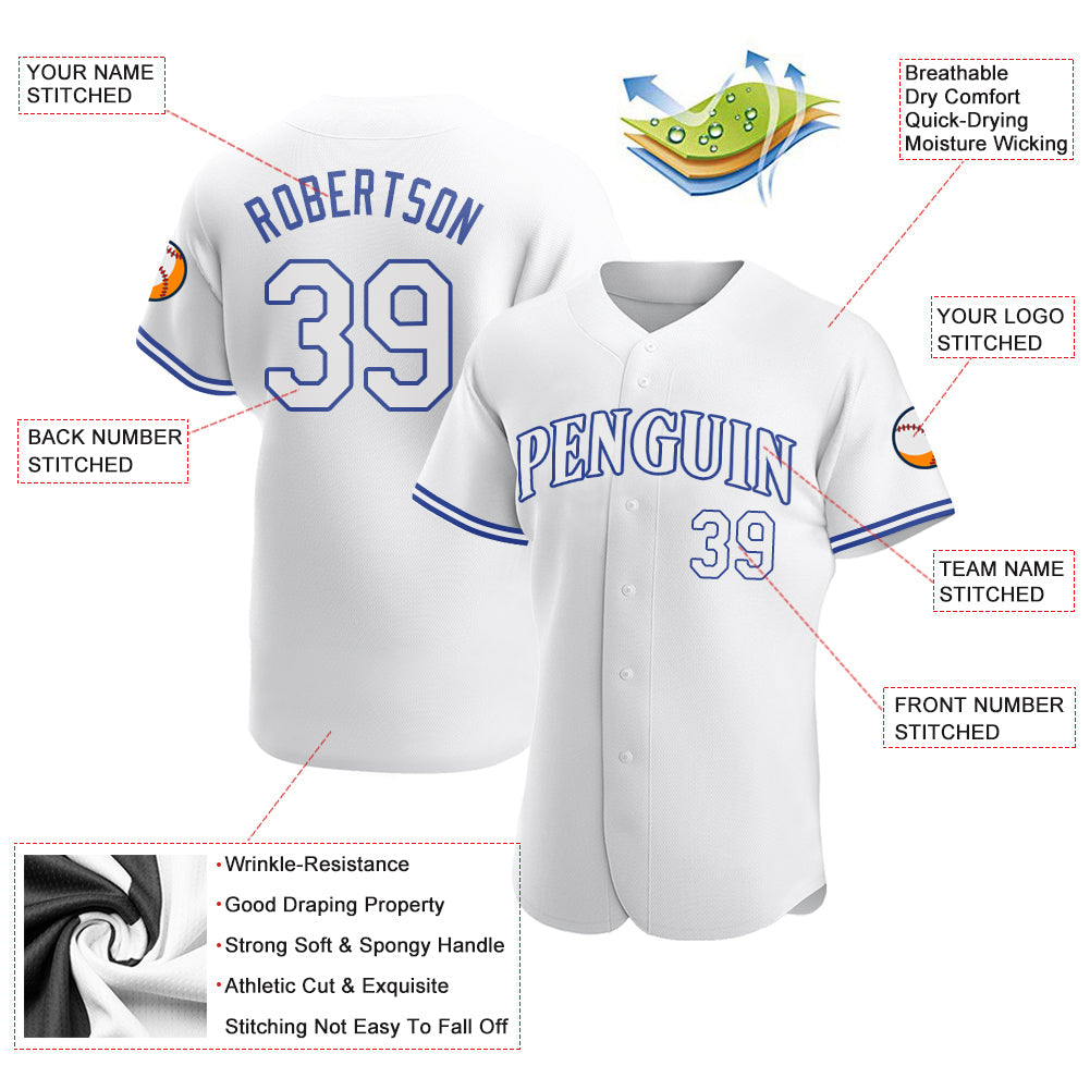 Custom White White-Royal Authentic Baseball Jersey view 3