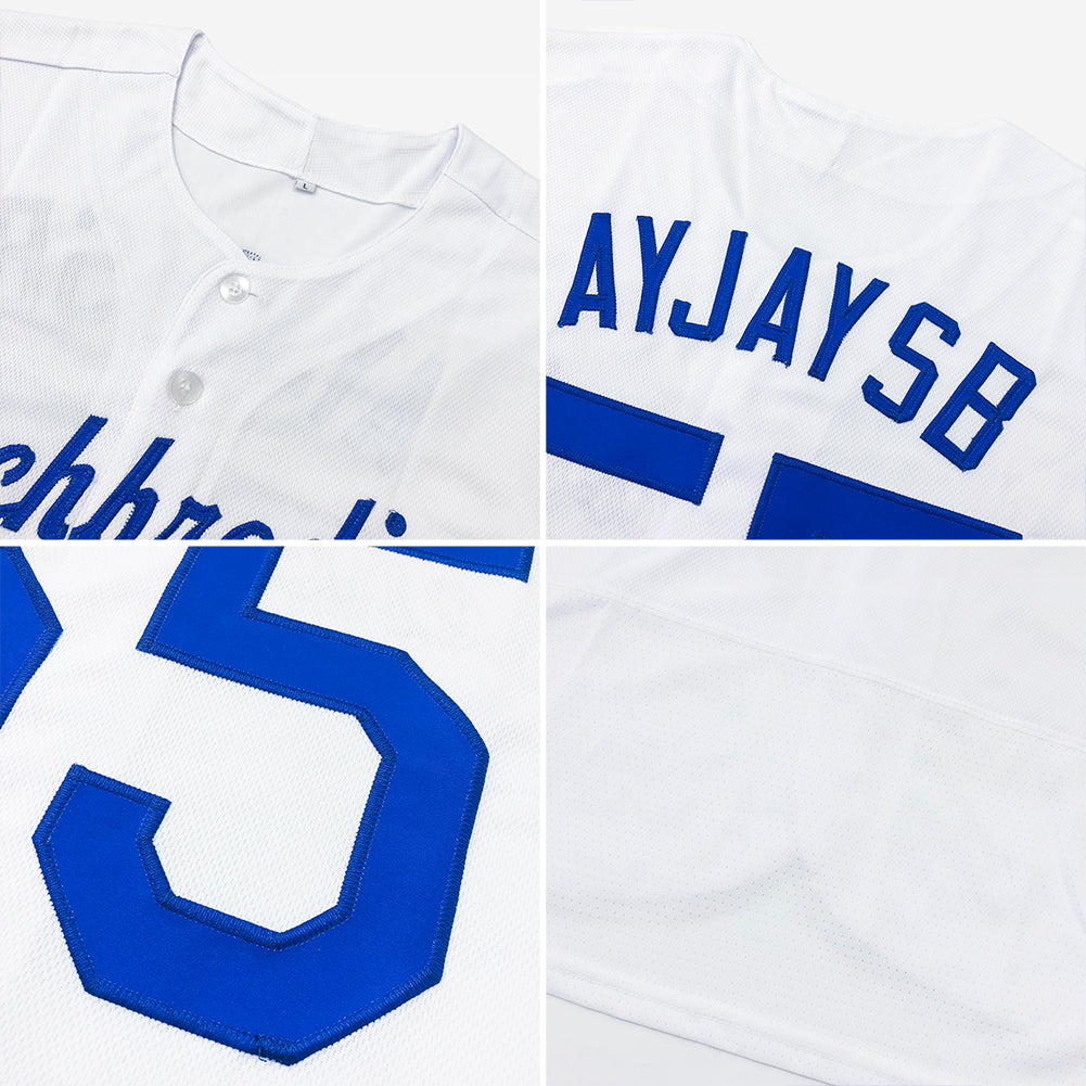 Custom White White-Royal Authentic Baseball Jersey view 6