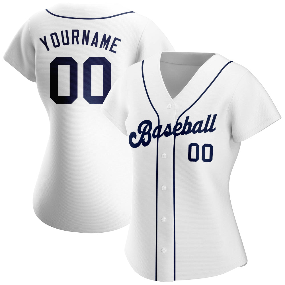 Custom White Navy Authentic Baseball Jersey view 2