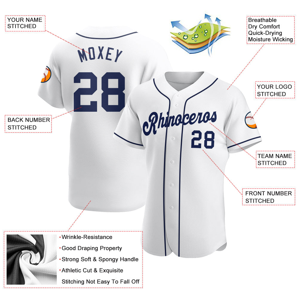 Custom White Navy Authentic Baseball Jersey view 3
