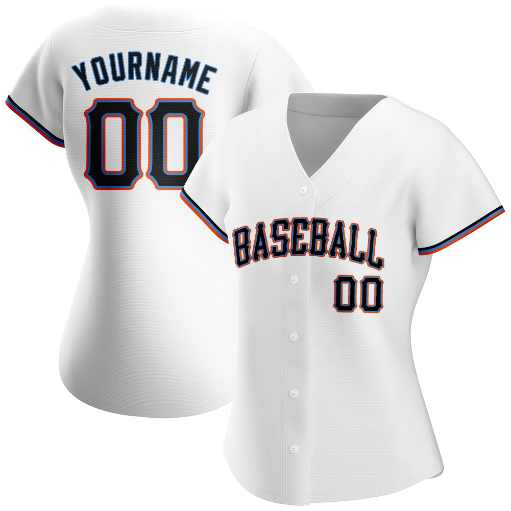 Custom White Black-Powder Blue Authentic Baseball Jersey view 2