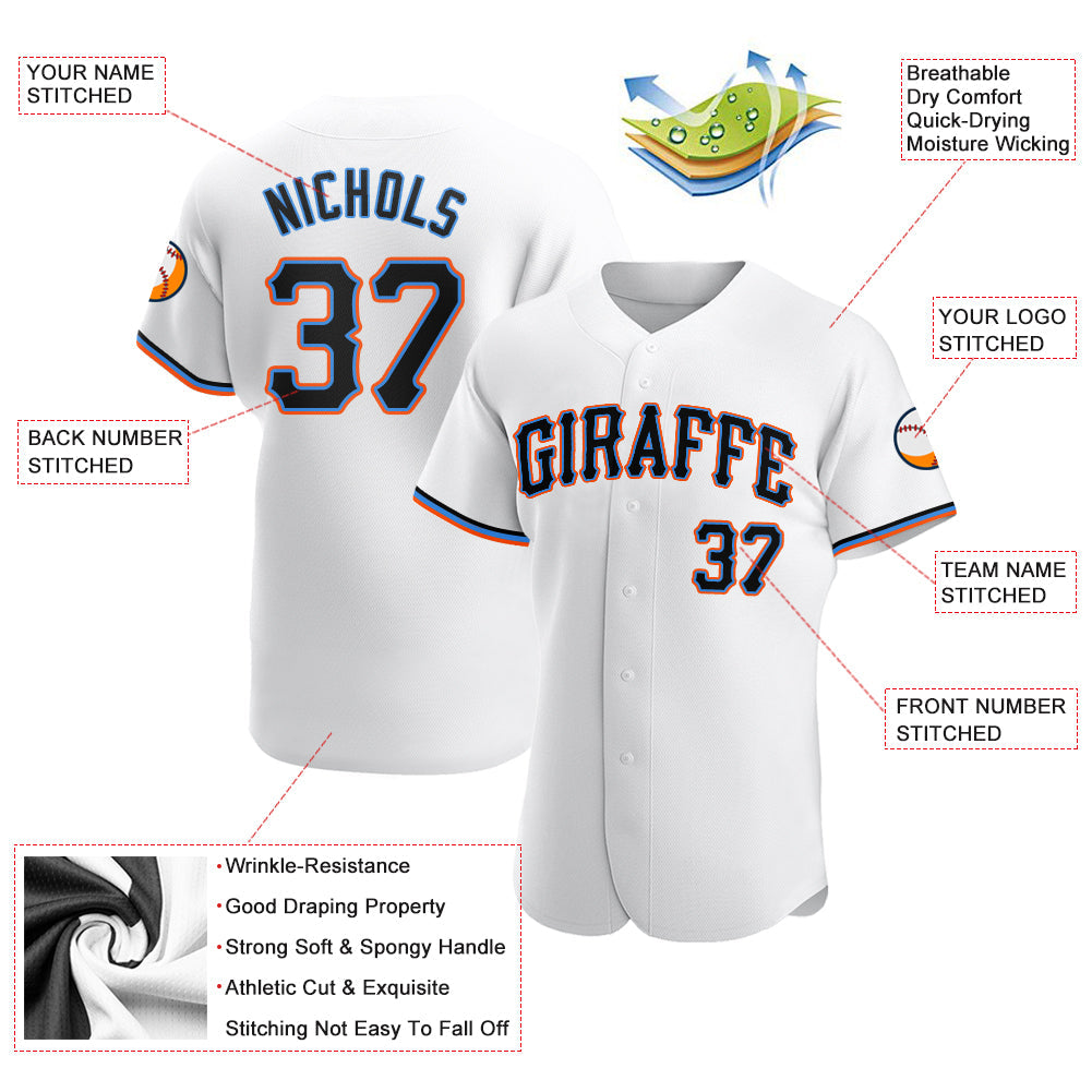 Custom White Black-Powder Blue Authentic Baseball Jersey view 3