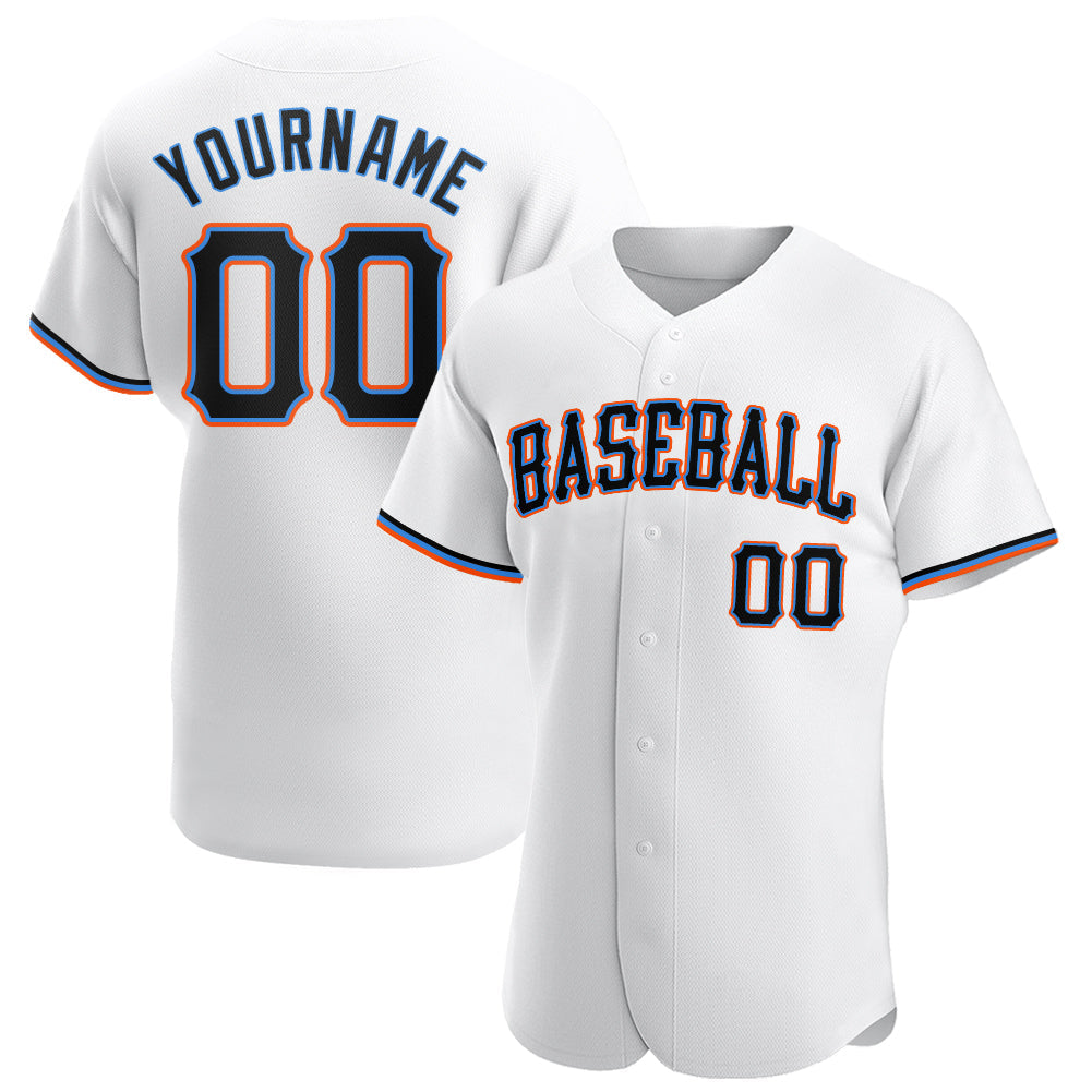 Custom White Black-Powder Blue Authentic Baseball Jersey - Main View