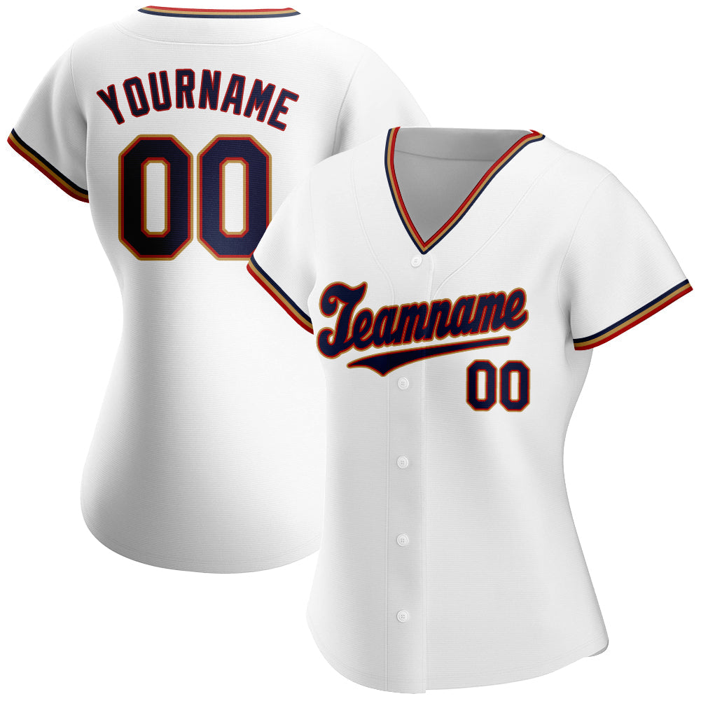 Custom White Navy-Red Authentic Baseball Jersey view 2