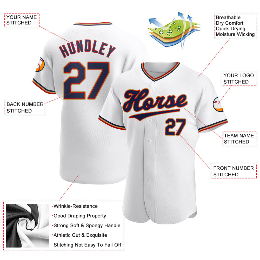 Custom White Navy-Red Authentic Baseball Jersey view 3