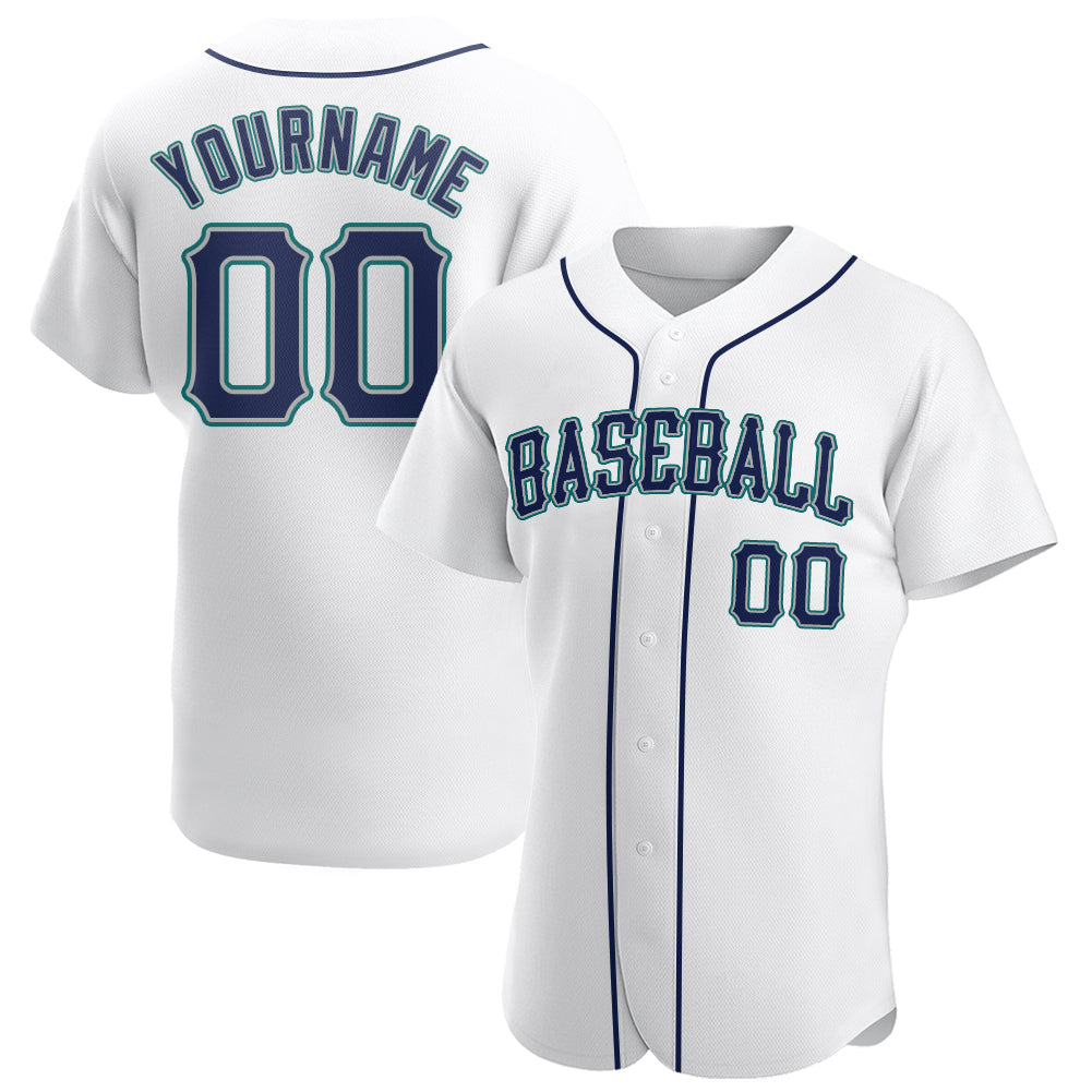 Custom White Navy-Teal Authentic Baseball Jersey - Main View