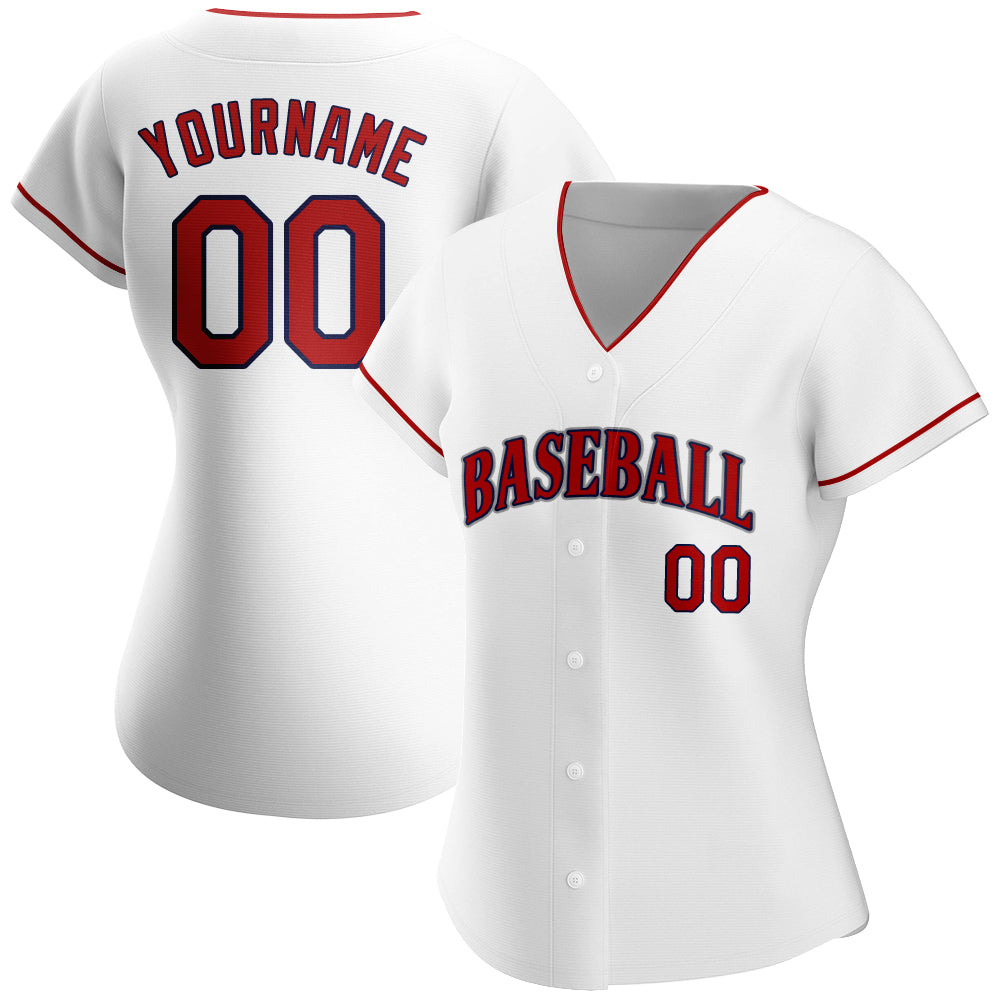 Custom White Red-Navy Authentic Baseball Jersey view 2