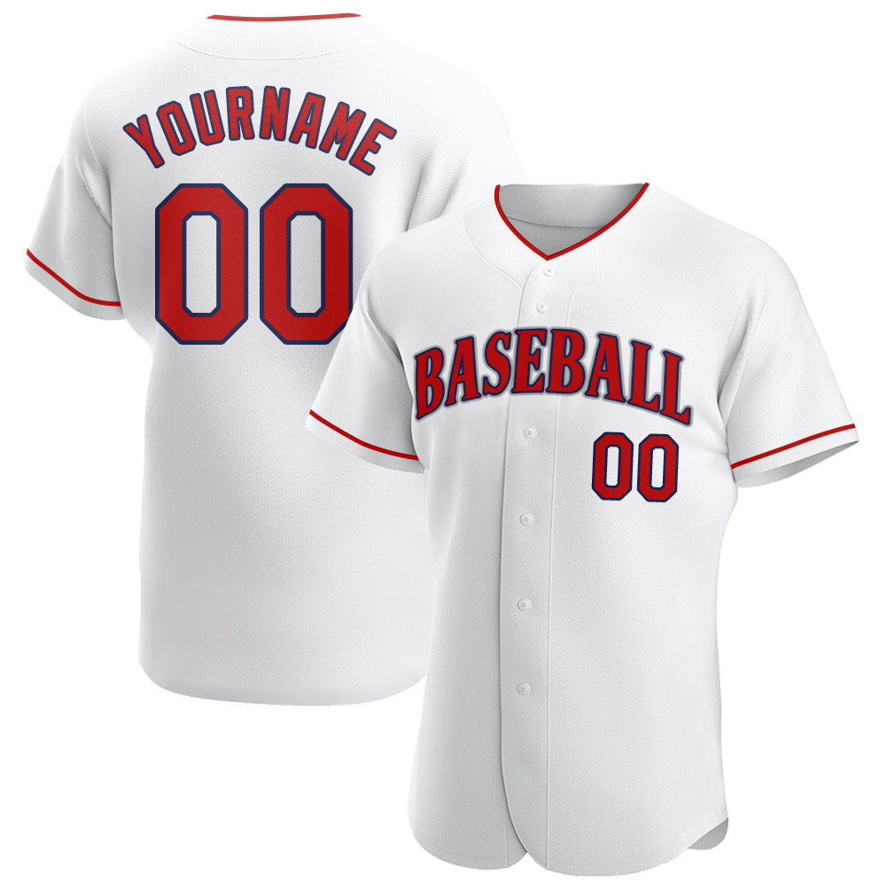 Custom White Red-Navy Authentic Baseball Jersey - Main View