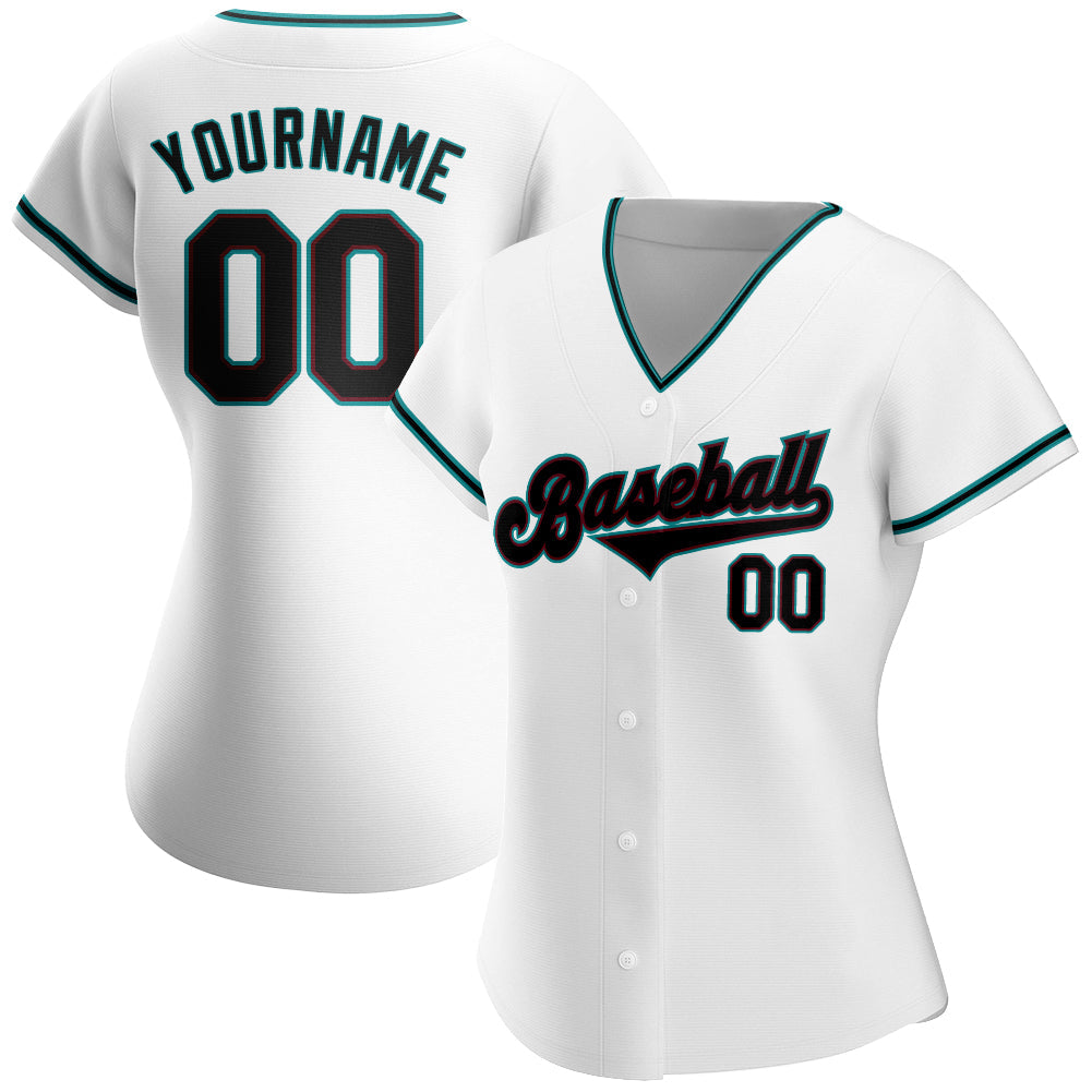 Custom White Black-Teal Authentic Baseball Jersey view 2