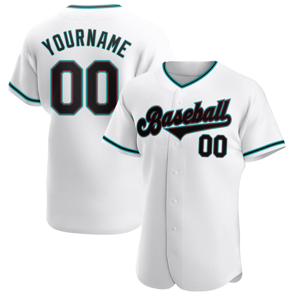 Custom White Black-Teal Authentic Baseball Jersey - Main View
