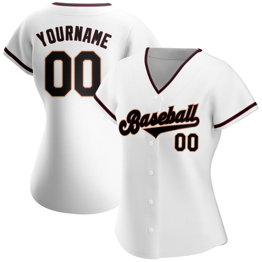 Custom White Black-Crimson Authentic Baseball Jersey view 2