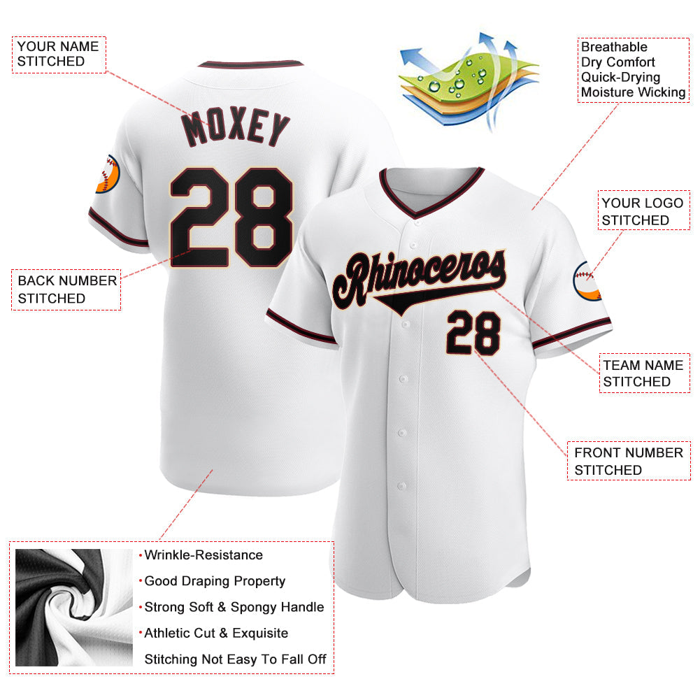 Custom White Black-Crimson Authentic Baseball Jersey view 3