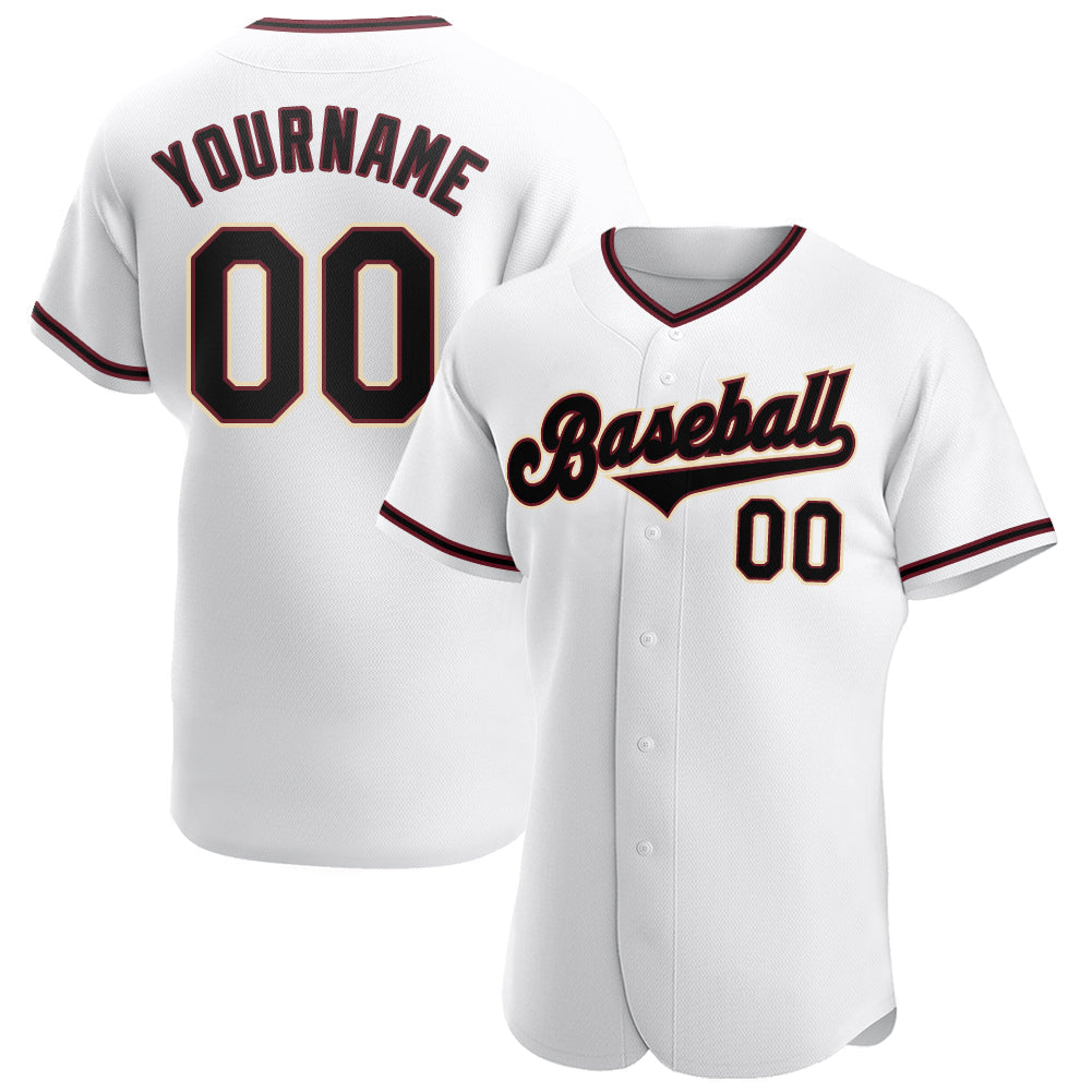 Custom White Black-Crimson Authentic Baseball Jersey - Main View