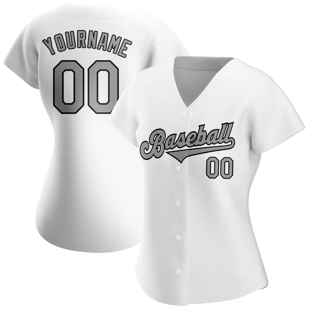 Custom White Gray-Black Authentic Baseball Jersey view 2