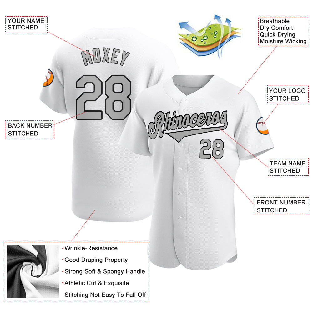 Custom White Gray-Black Authentic Baseball Jersey view 3