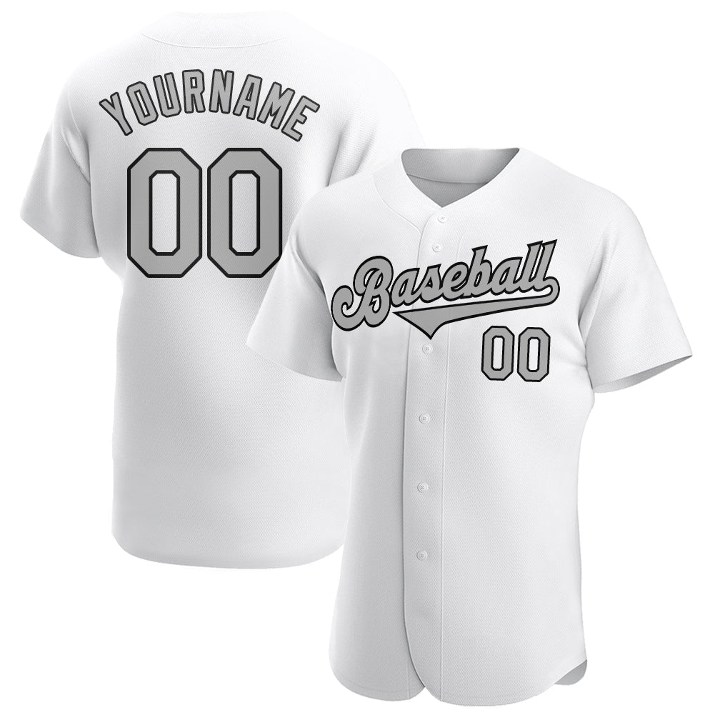 Custom White Gray-Black Authentic Baseball Jersey - Main View