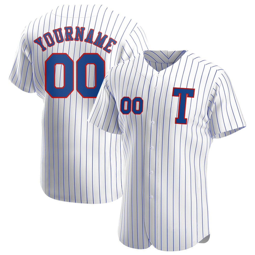 Custom White Royal Pinstripe Royal-Red Authentic Baseball Jersey - Main View