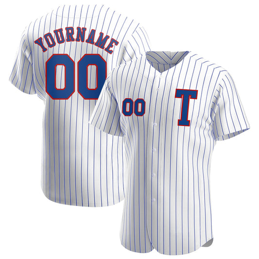 Custom White Royal Pinstripe Royal-Red Authentic Baseball Jersey - Main View