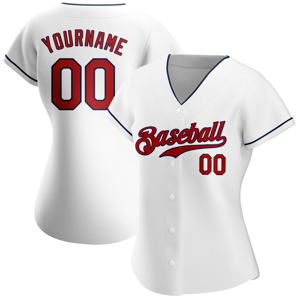 Custom White Red-Navy Authentic Baseball Jersey view 2