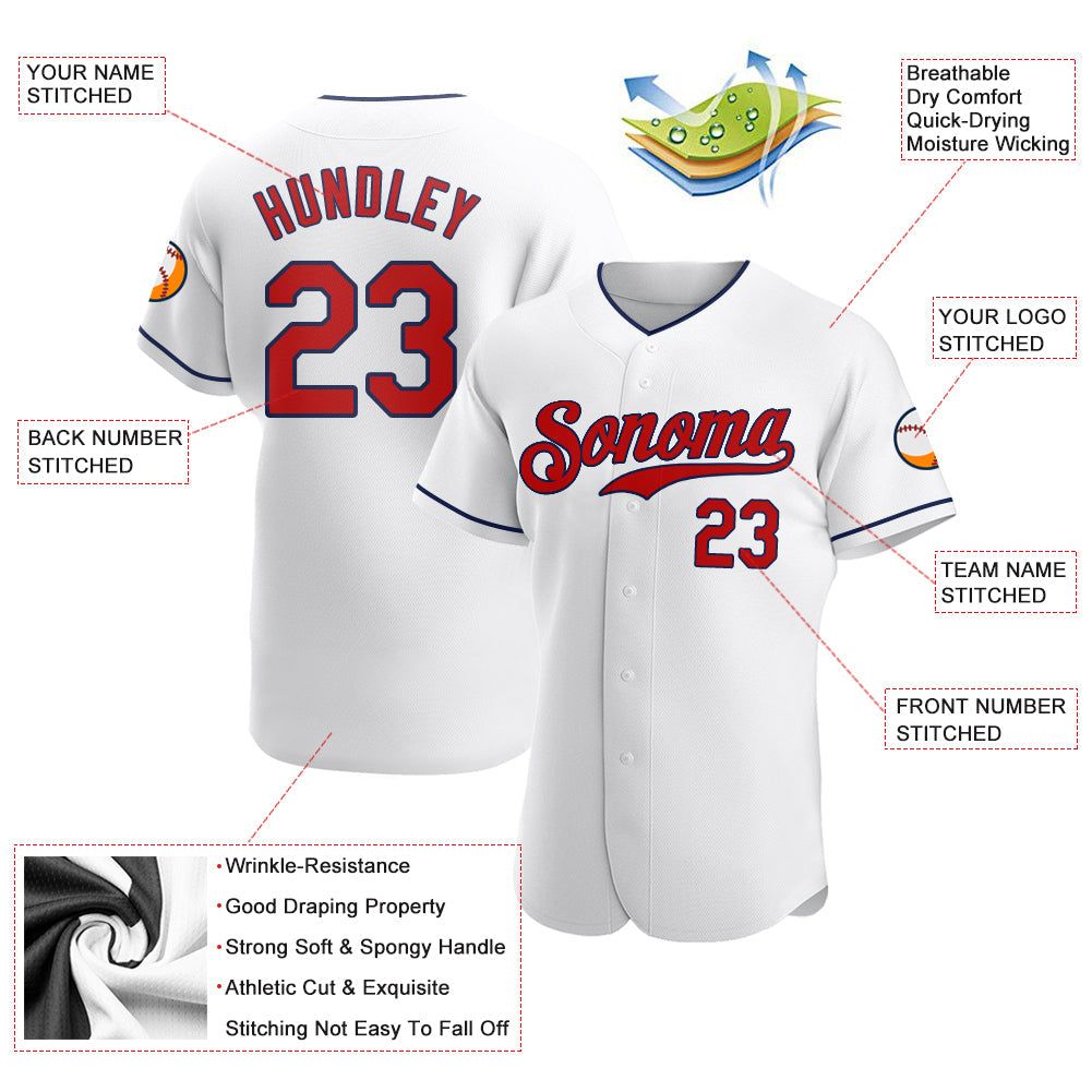 Custom White Red-Navy Authentic Baseball Jersey view 3