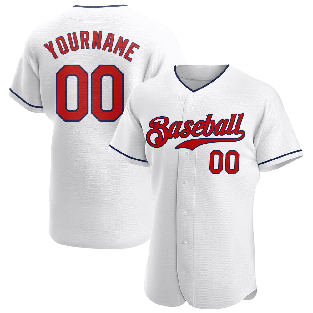 Custom White Red-Navy Authentic Baseball Jersey - Main View