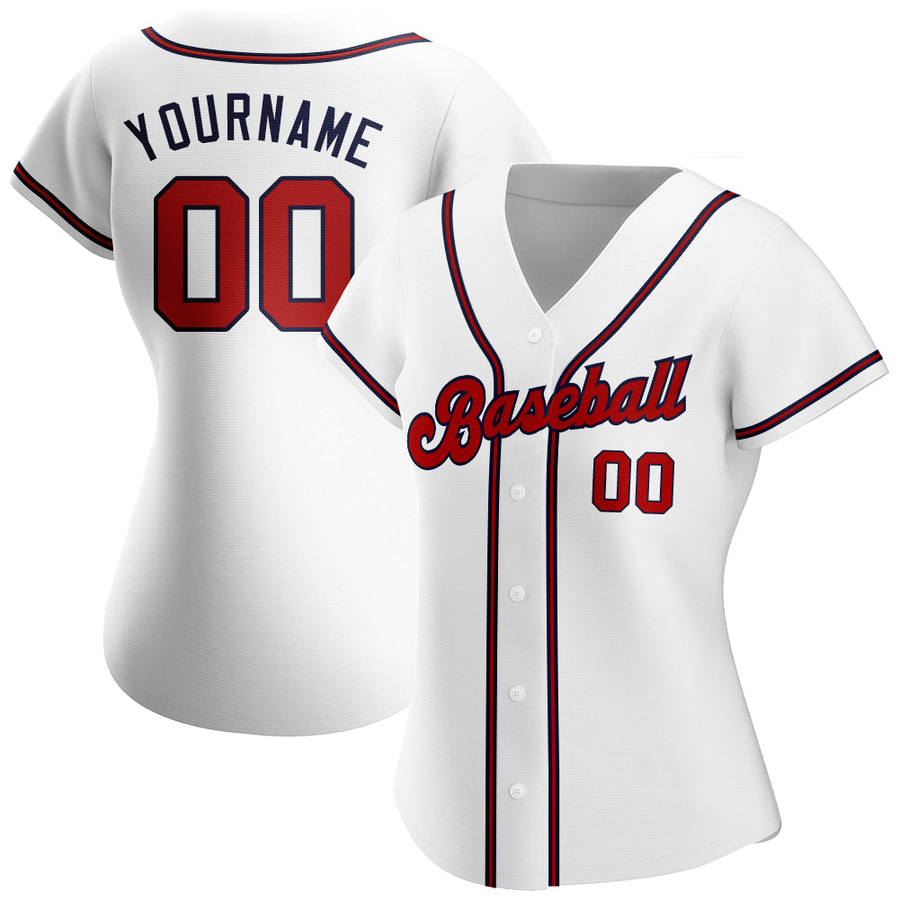 Custom White Red-Navy Authentic Baseball Jersey view 2