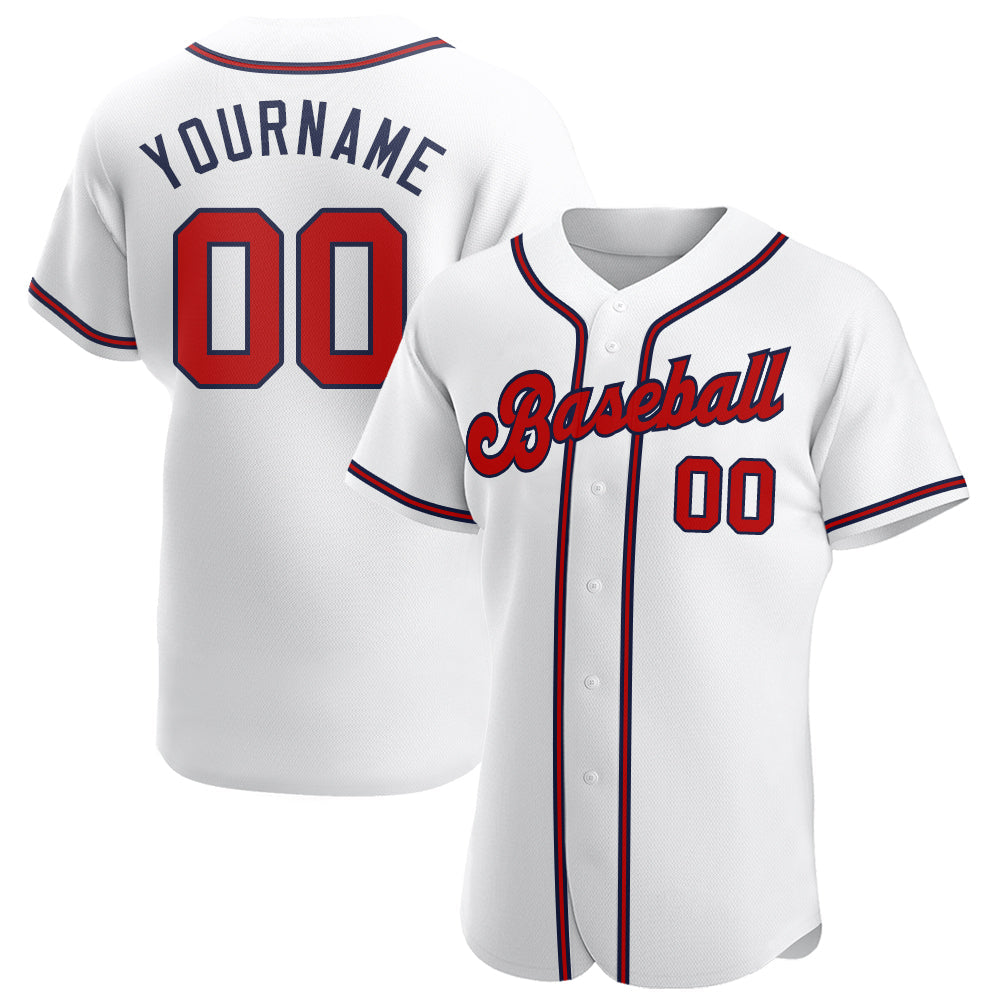 Custom White Red-Navy Authentic Baseball Jersey - Main View