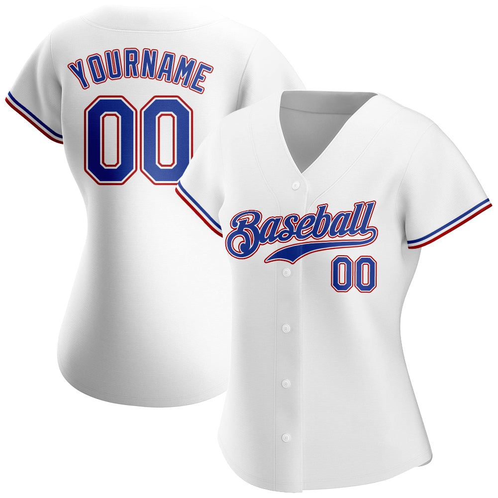 Custom White Royal-Red Authentic Baseball Jersey view 2
