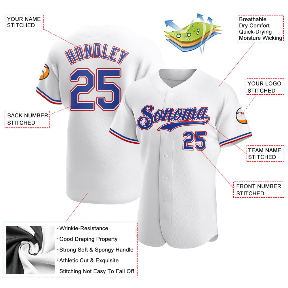 Custom White Royal-Red Authentic Baseball Jersey view 3