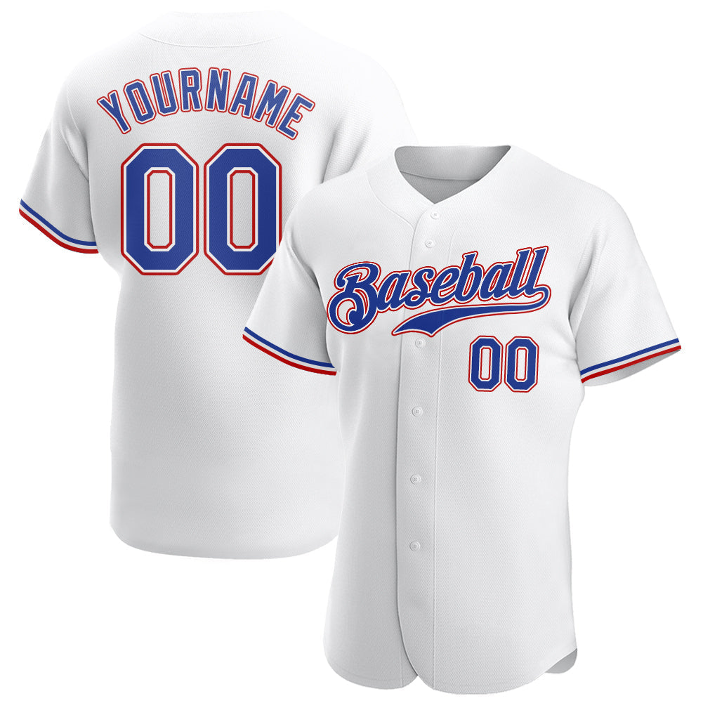 Custom White Royal-Red Authentic Baseball Jersey - Main View