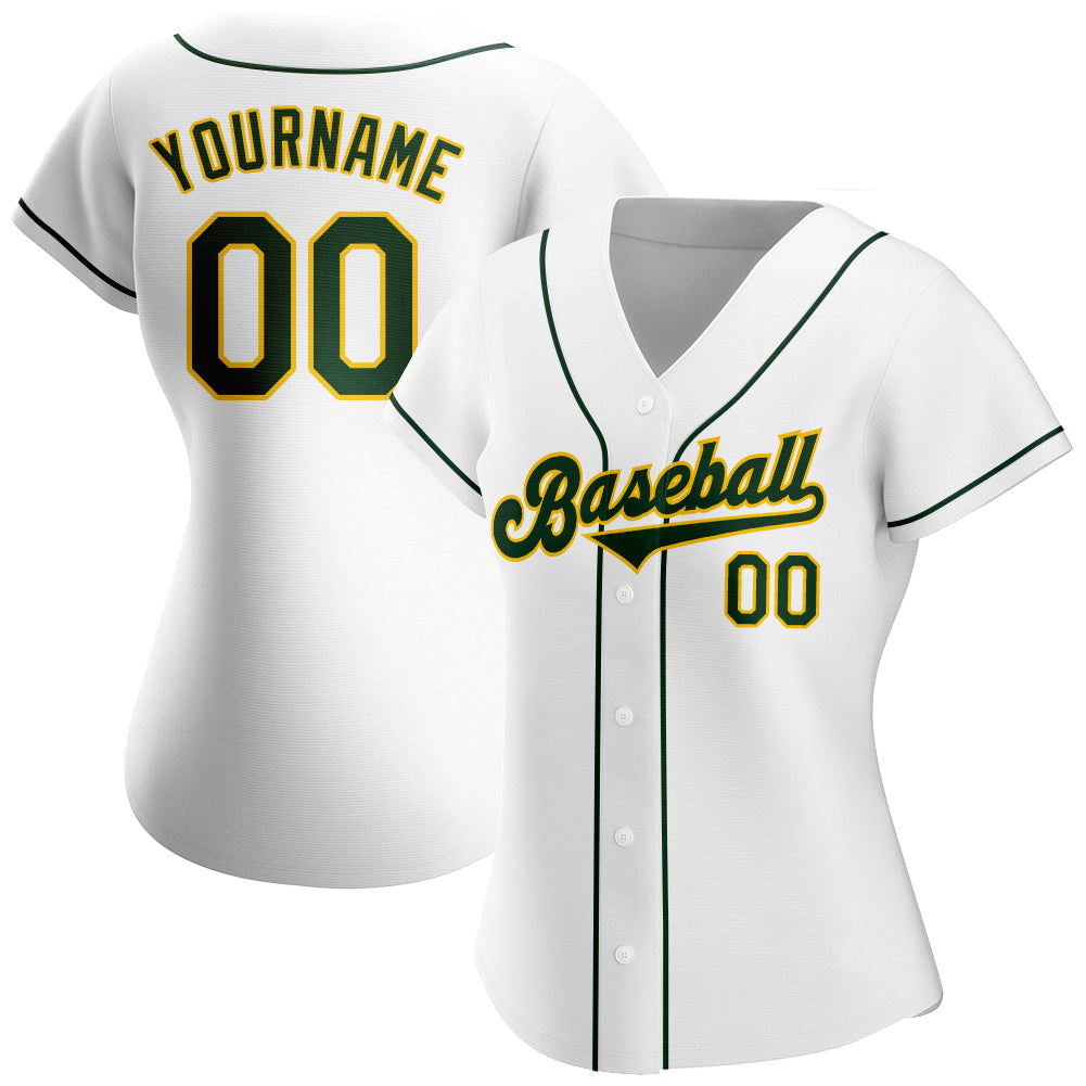 Custom White Green-Gold Authentic Baseball Jersey view 2