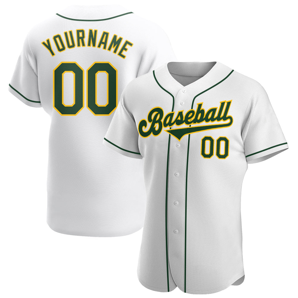 Custom White Green-Gold Authentic Baseball Jersey - Main View