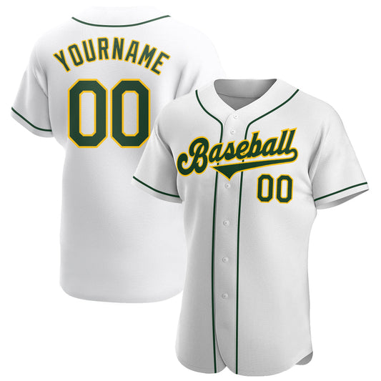 Custom White Green-Gold Authentic Baseball Jersey - Main View